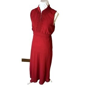Vintage Y2K Jonathan Martin Silk Midi Dress Sz 6 Red Beads Sheer Flutter Flapper